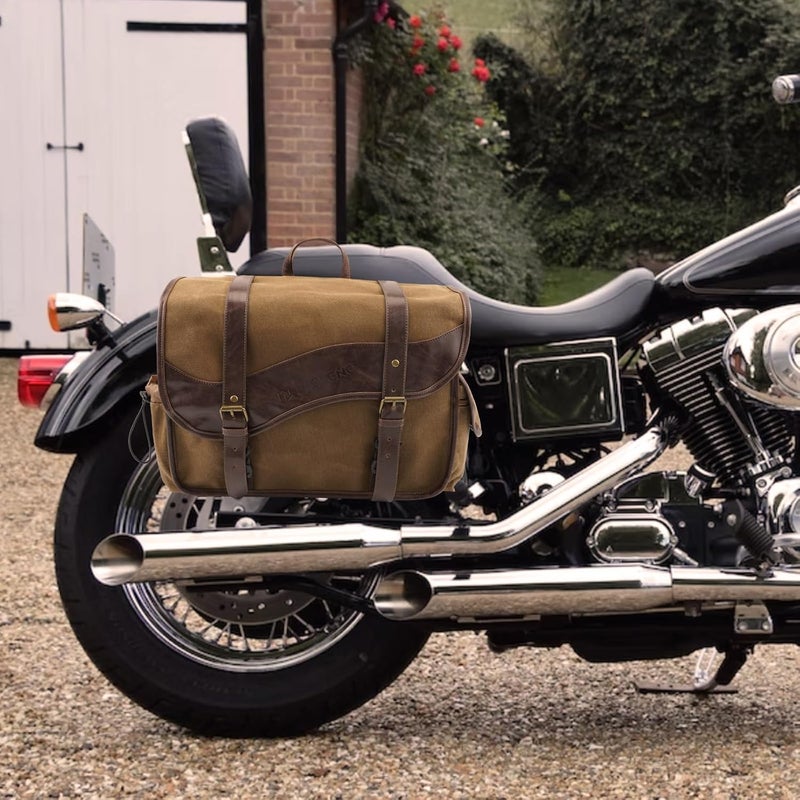 NICECNC Motorcycle Saddle Bags, Vintage Oil Waxed Canvas, Motorcycle Panniers Side Bags Compatible with Harley Honda Suzuki Yamaha Adventure Street Glide - Image 2